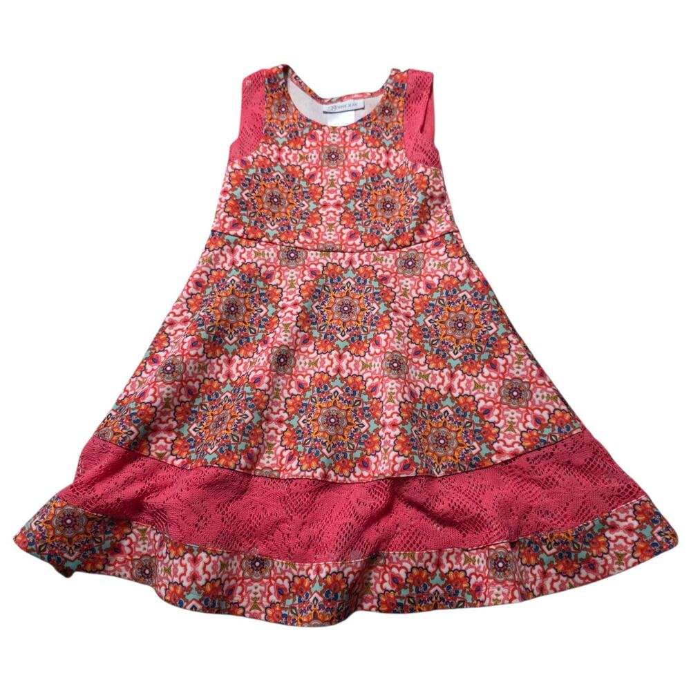 Bonnie Jean Girls Dress Size 5 Pink Floral Medallion Fit Flare Easter Party